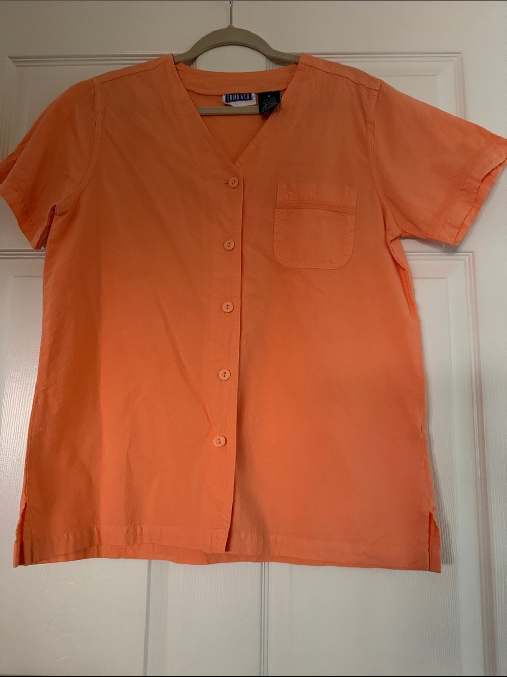 Erika Orange Short Sleeve Button-Down Shirt 100% Cotton